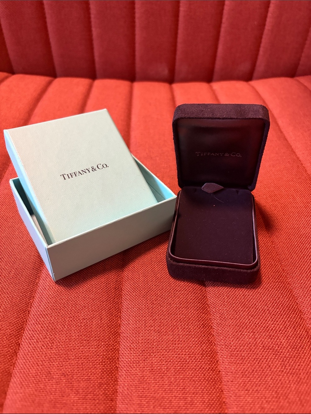Tiffany & Co. Blue Gift Box with Black Velvet Ring Case